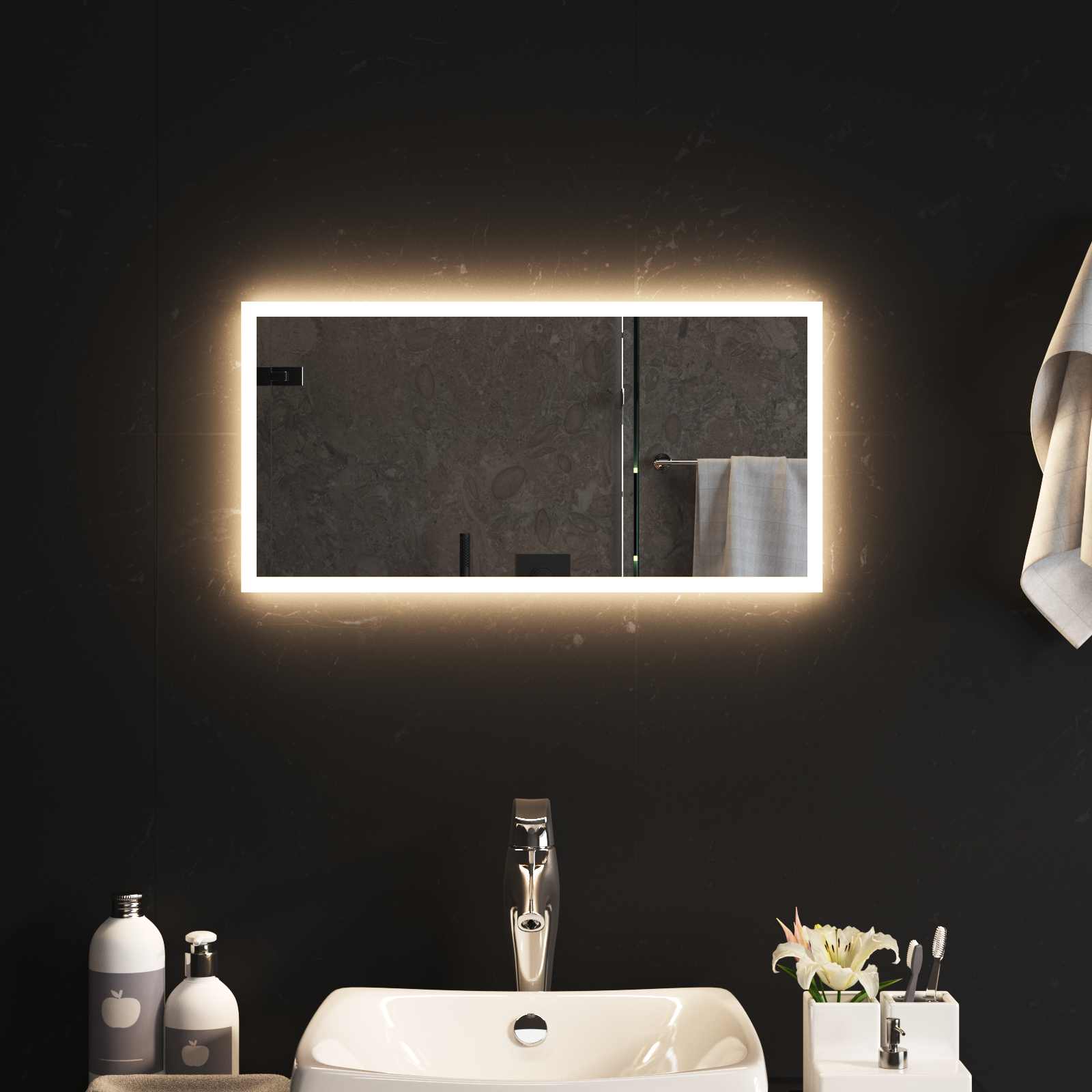 Specchio da bagno LED Trasparente 60 x 30 cm vetro temperato