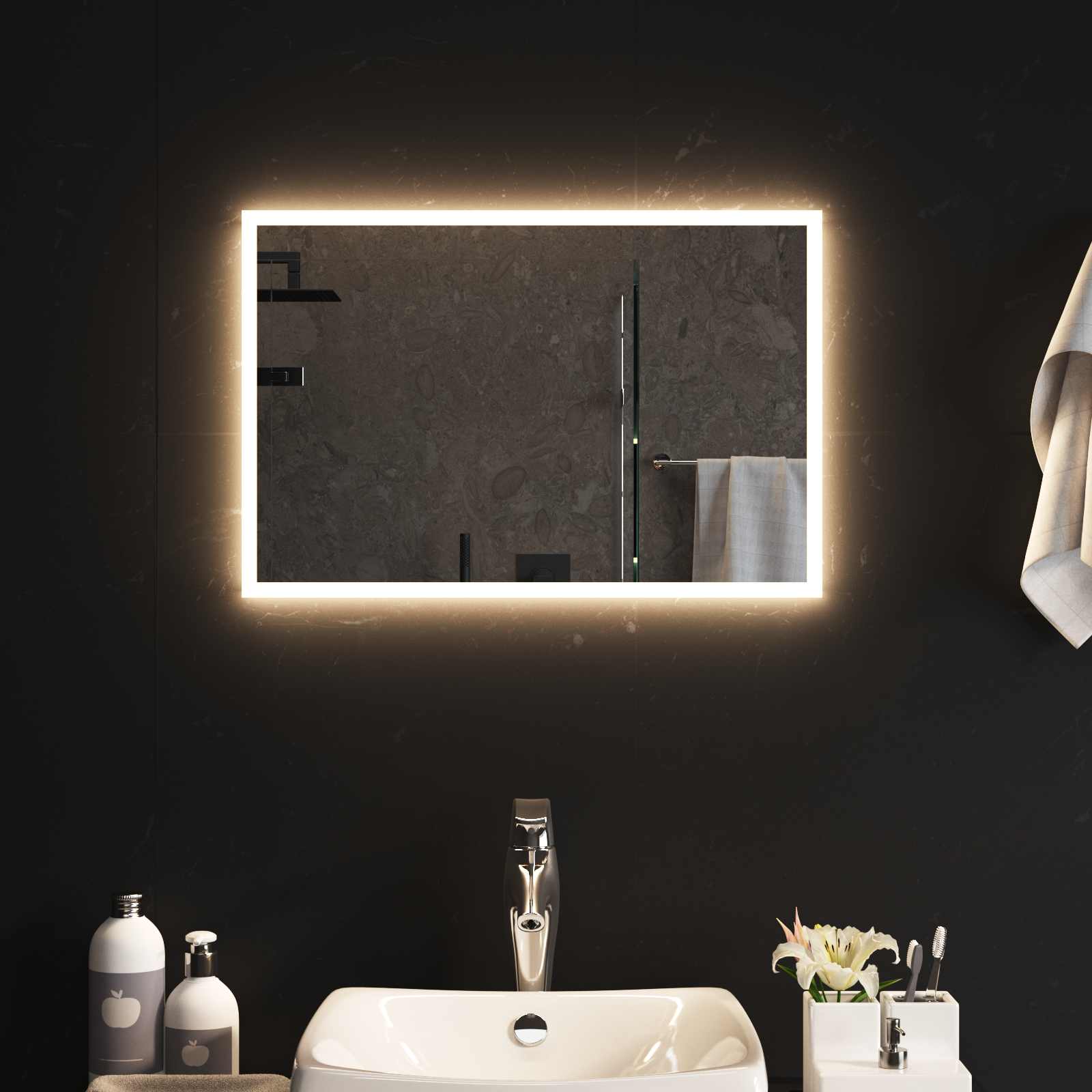 Specchio da bagno LED Trasparente 60 x 40 cm vetro temperato