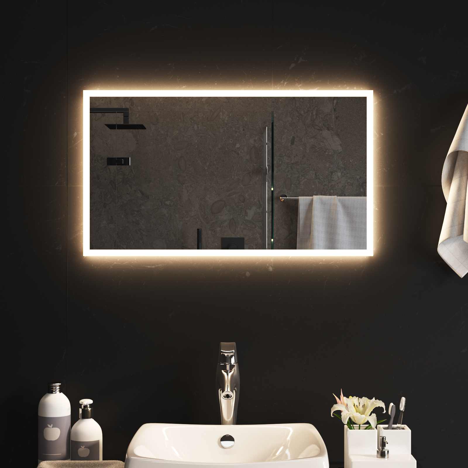 Specchio da bagno LED Trasparente 70 x 40 cm vetro temperato