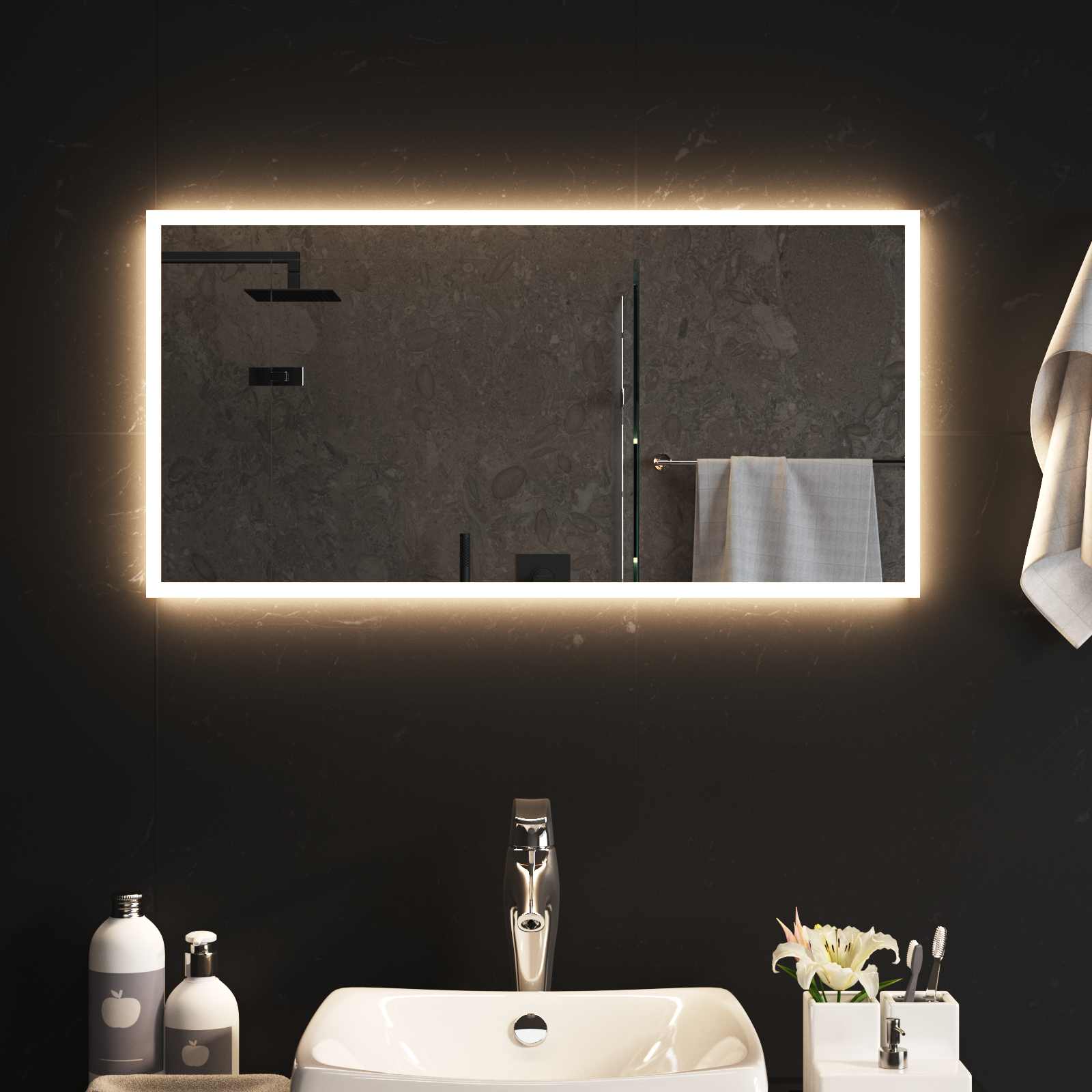Specchio da bagno LED Trasparente 80 x 40 cm vetro temperato