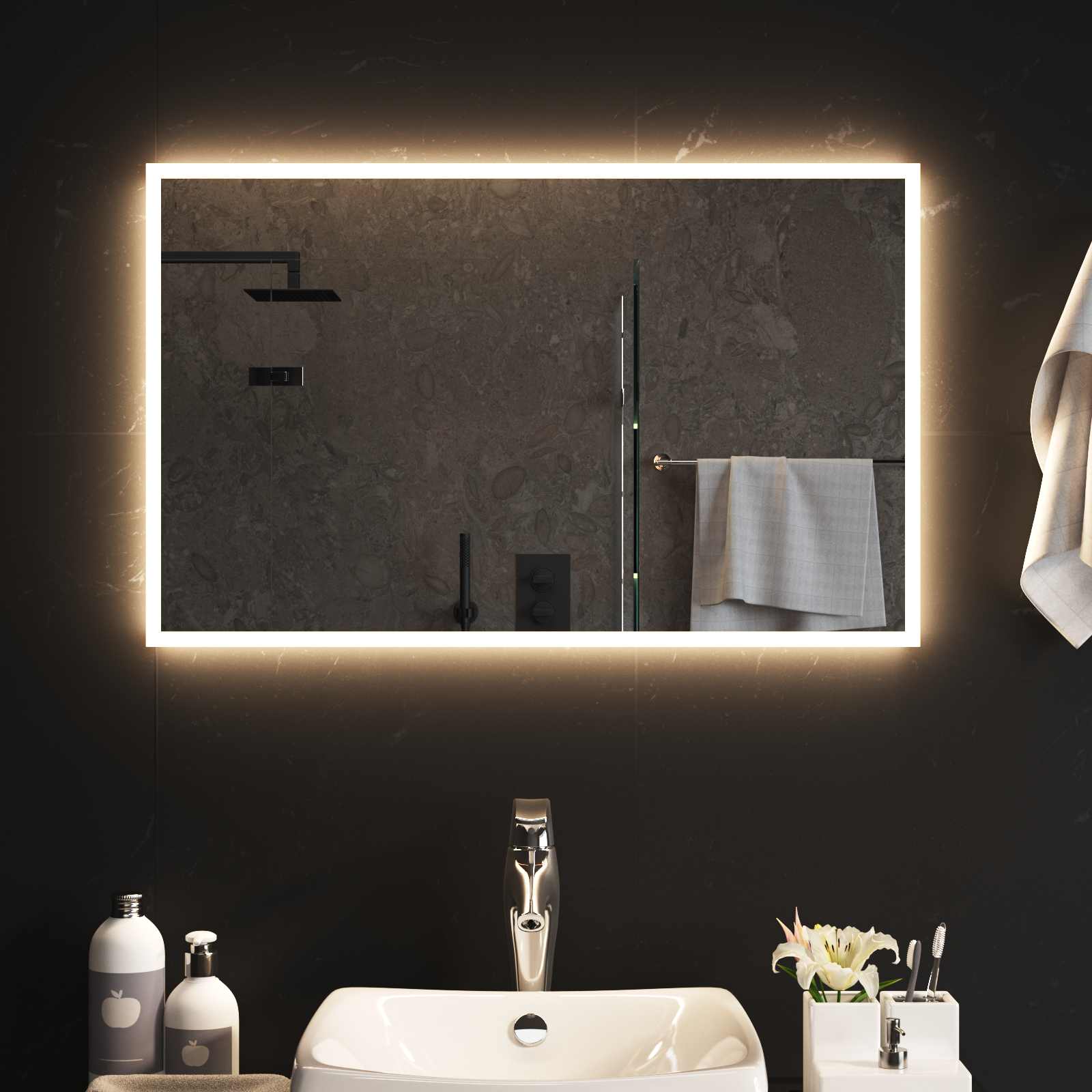 Specchio da bagno LED Trasparente 80 x 50 cm vetro temperato