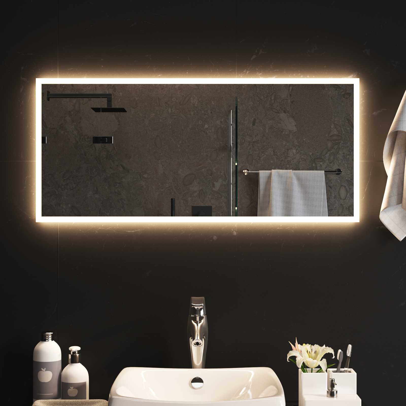 Specchio da bagno LED Trasparente 90 x 40 cm vetro temperato