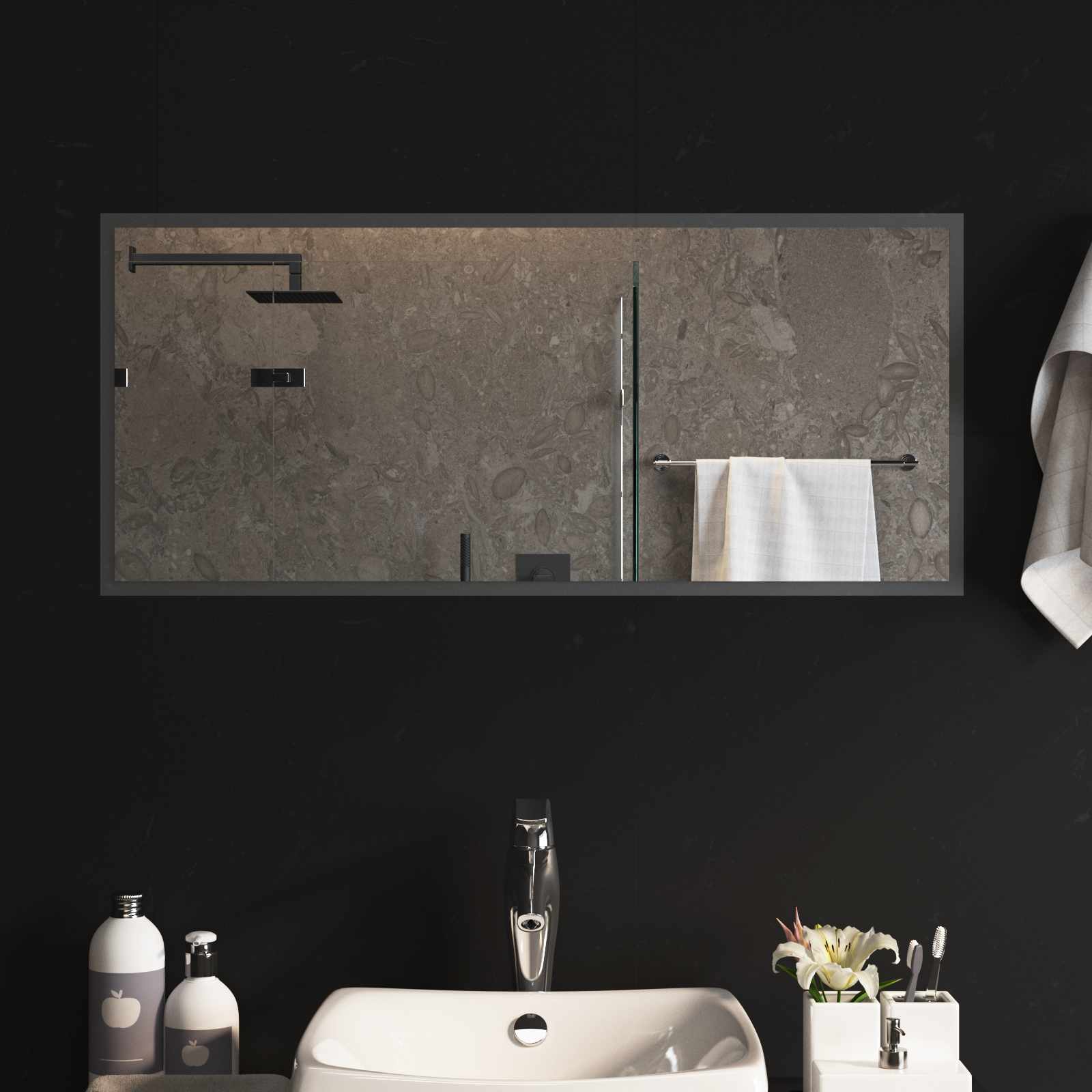 Specchio da bagno LED Trasparente 90 x 40 cm vetro temperato