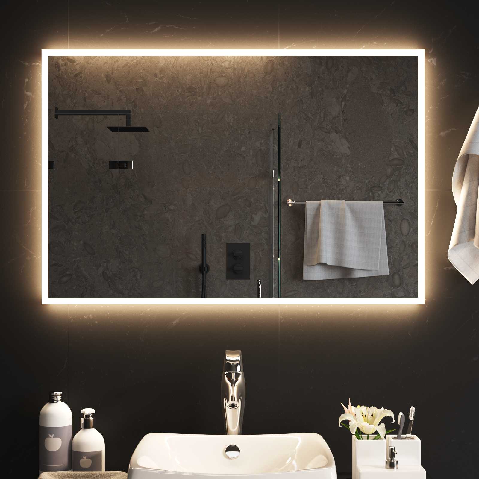 Specchio da bagno LED Trasparente 90 x 60 cm vetro temperato