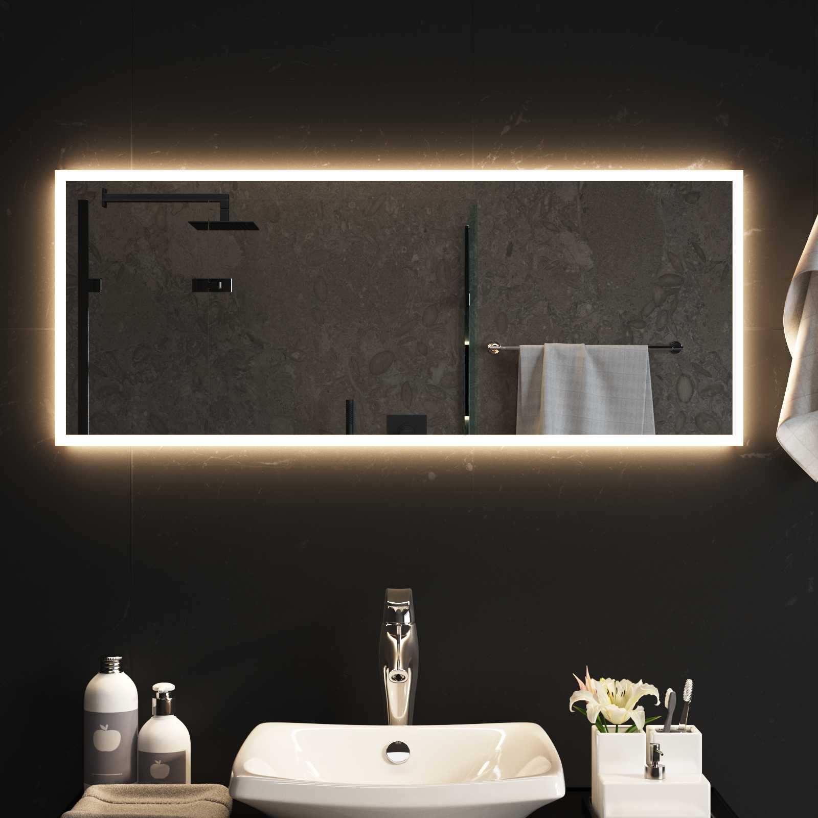 Specchio da bagno LED Trasparente 100 x 40 cm vetro temperato