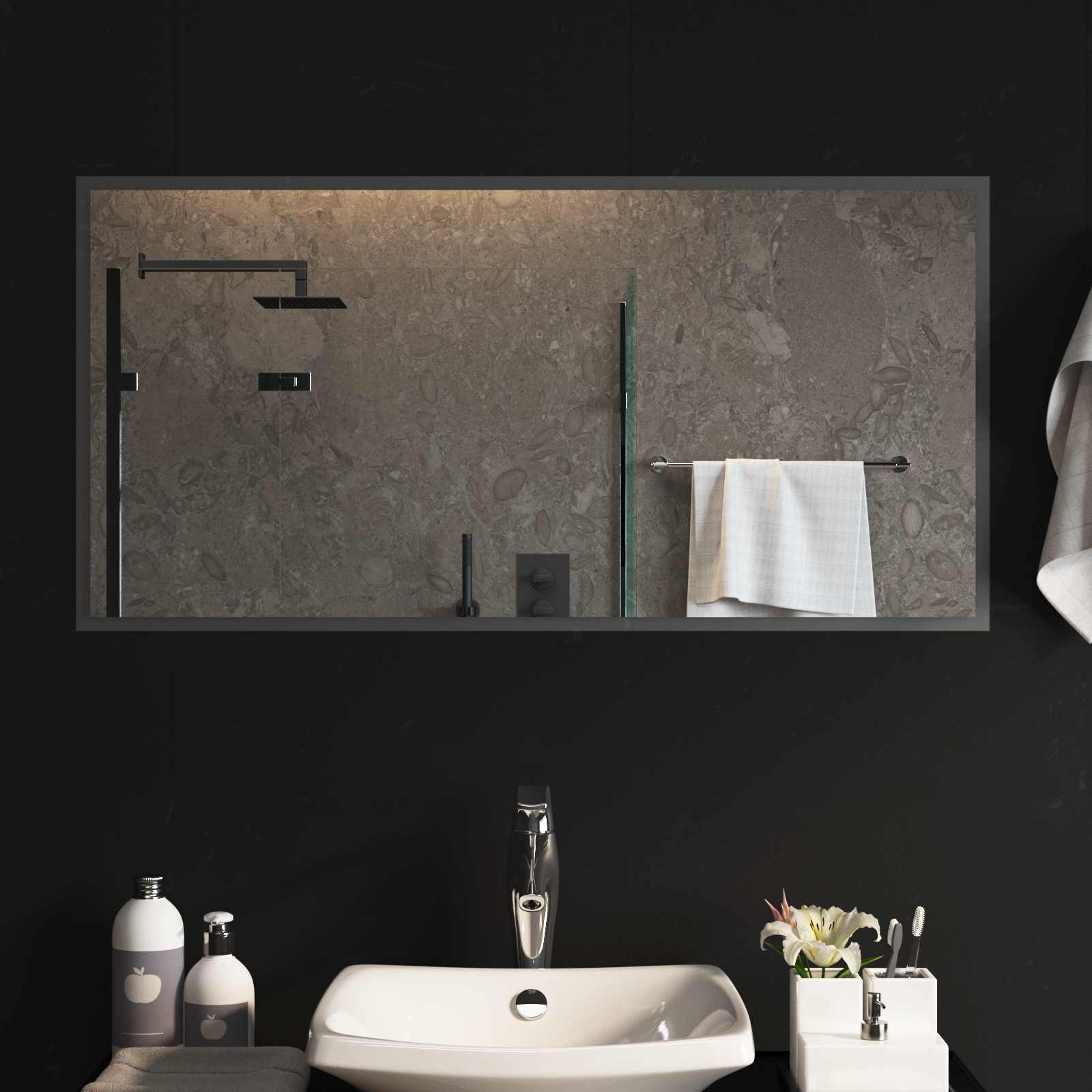 Specchio da bagno LED Trasparente 100 x 50 cm vetro temperato