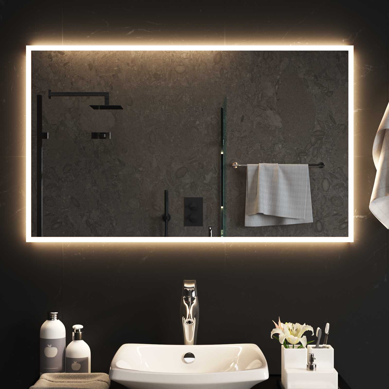 Specchio da bagno LED Trasparente 100 x 60 cm vetro temperato