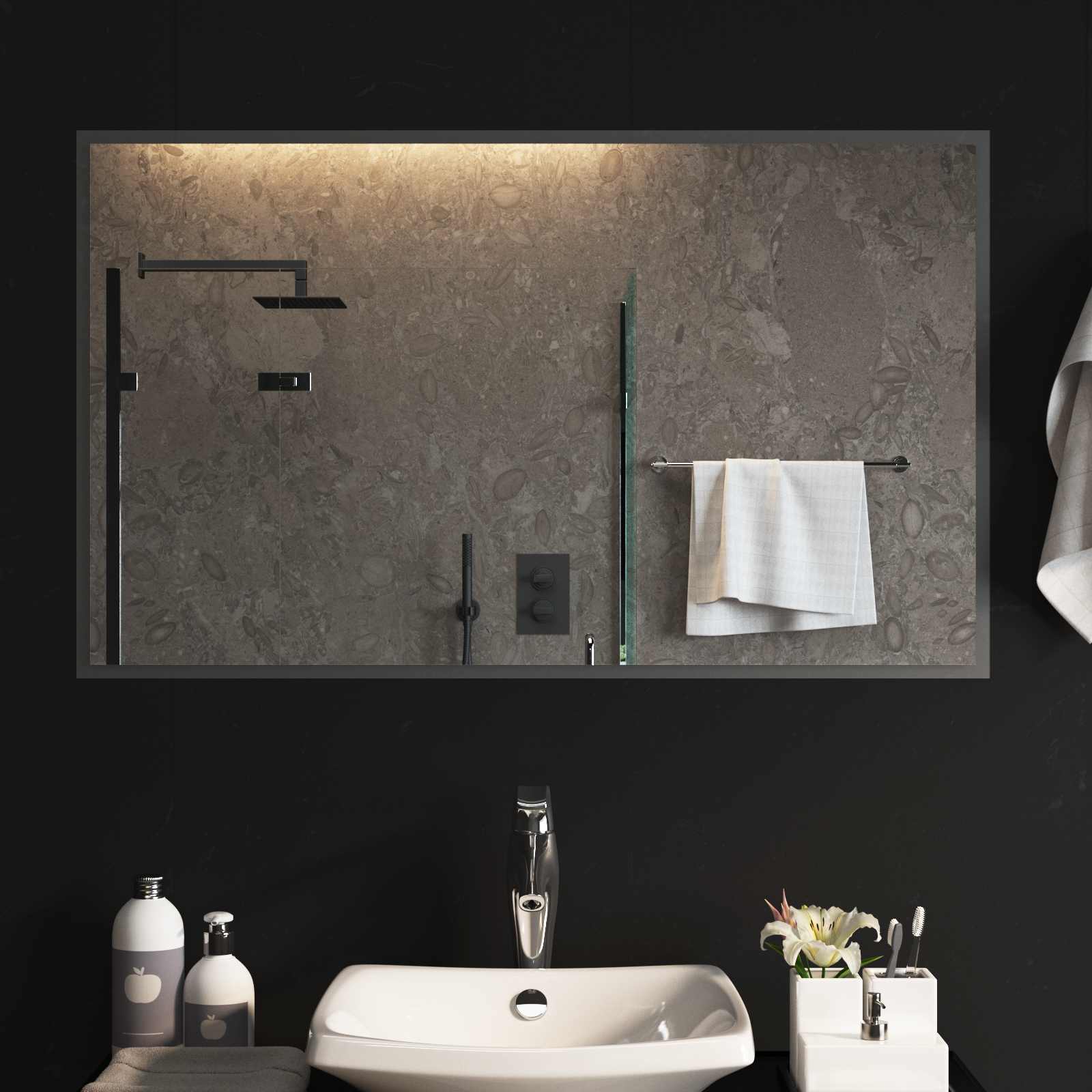 Specchio da bagno LED Trasparente 100 x 60 cm vetro temperato