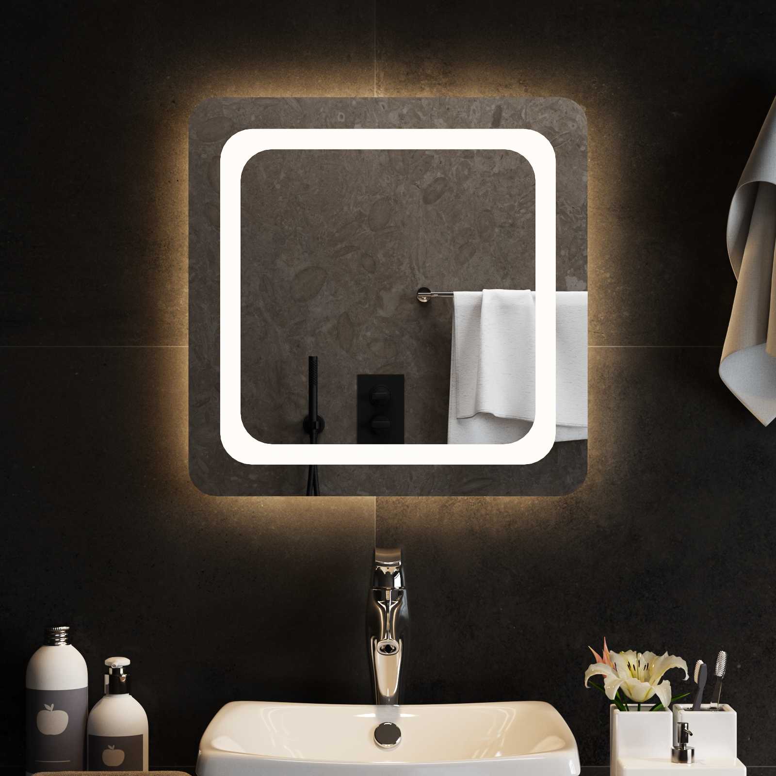 Specchio da bagno LED Trasparente 50 x 50 cm vetro temperato