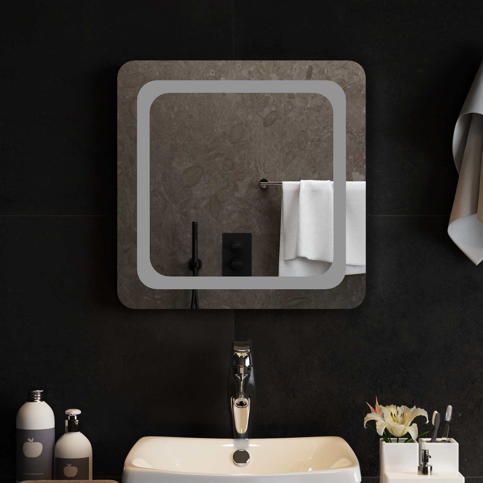 Specchio da bagno LED Trasparente 50 x 50 cm vetro temperato