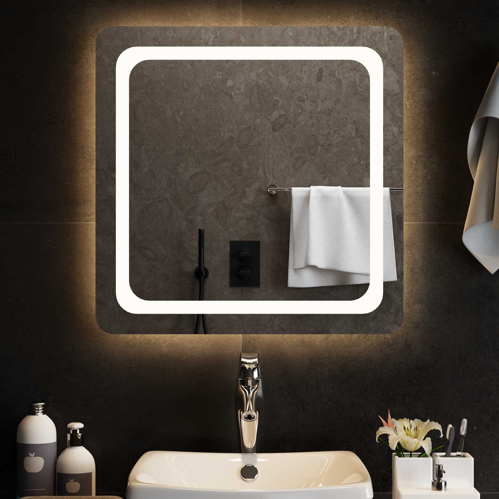 Specchio da bagno LED Trasparente 60 x 60 cm vetro temperato
