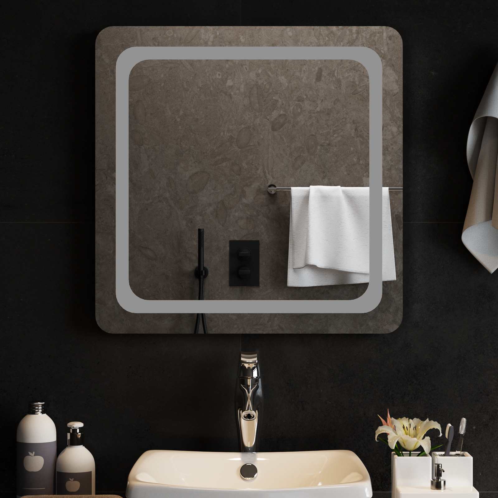 Specchio da bagno LED Trasparente 60 x 60 cm vetro temperato