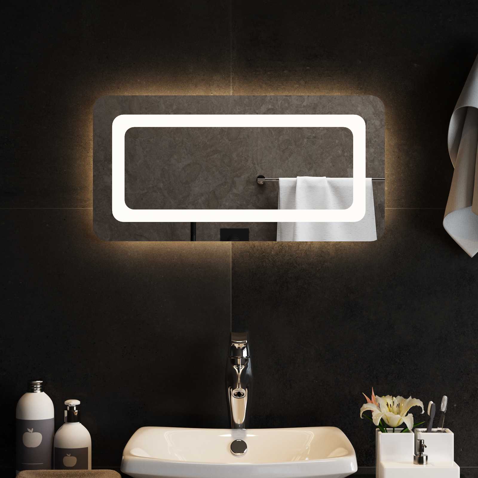 Specchio da bagno LED Trasparente 60 x 30 cm vetro temperato