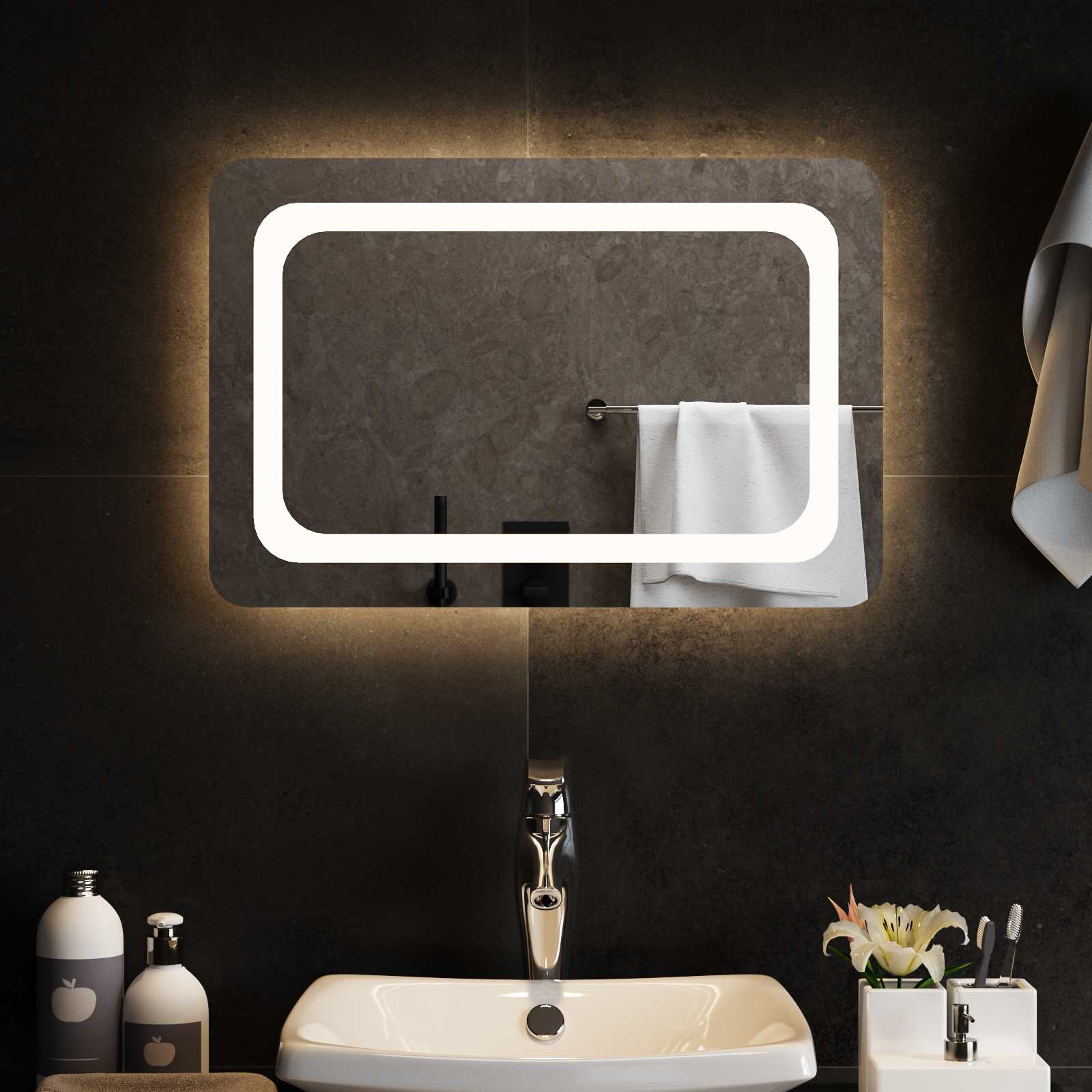 Specchio da bagno LED Trasparente 60 x 40 cm vetro temperato
