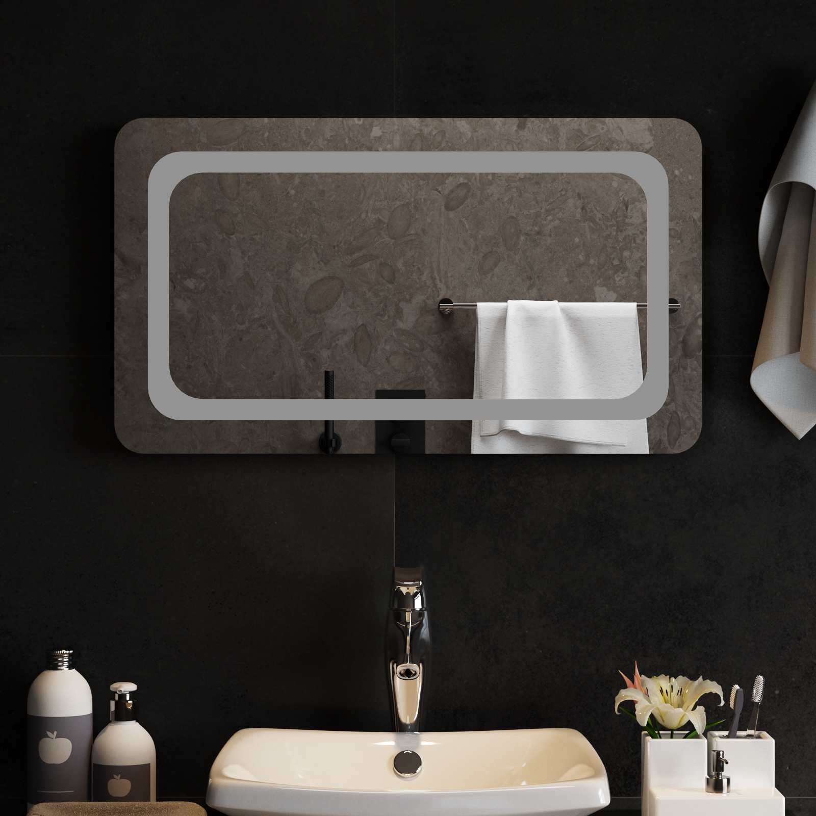 Specchio da bagno LED Trasparente 70 x 40 cm vetro temperato