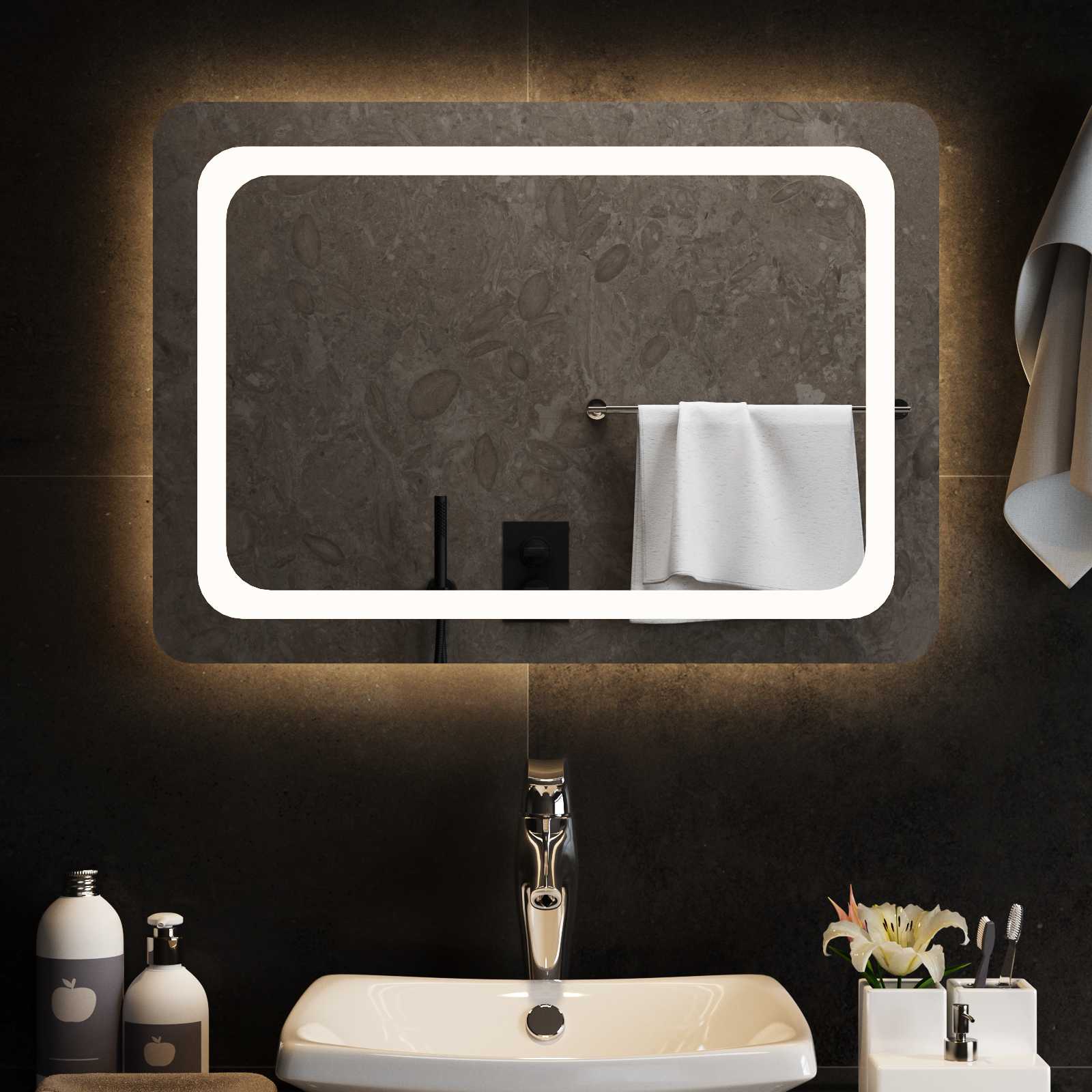 Specchio da bagno LED Trasparente 70 x 50 cm vetro temperato