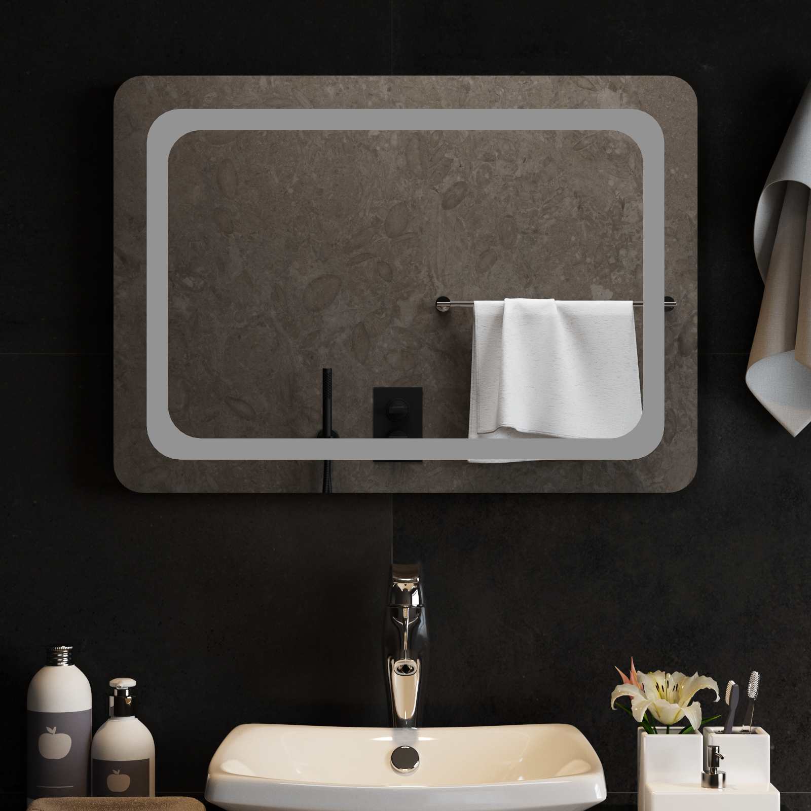 Specchio da bagno LED Trasparente 70 x 50 cm vetro temperato