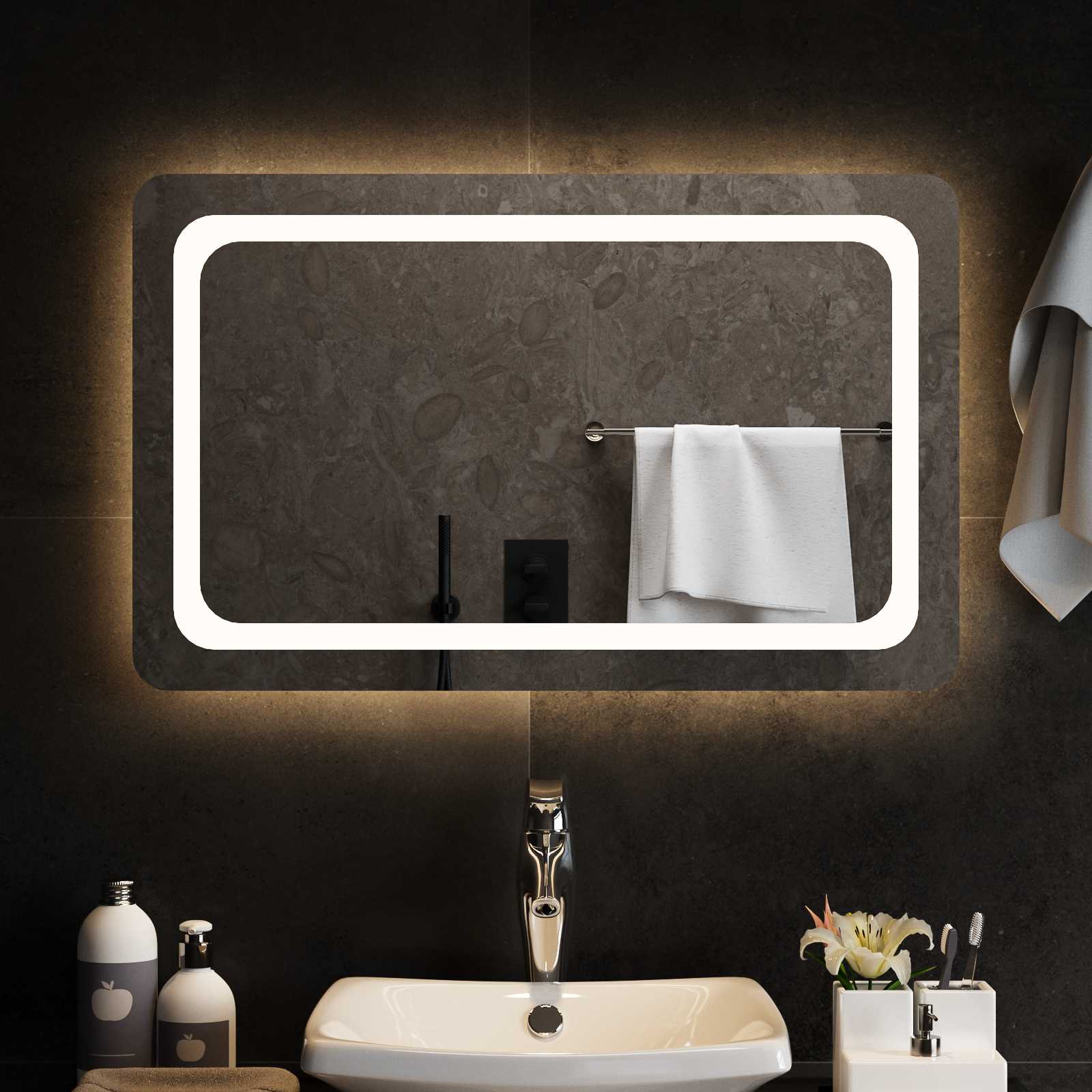 Specchio da bagno LED Trasparente 80 x 50 cm vetro temperato