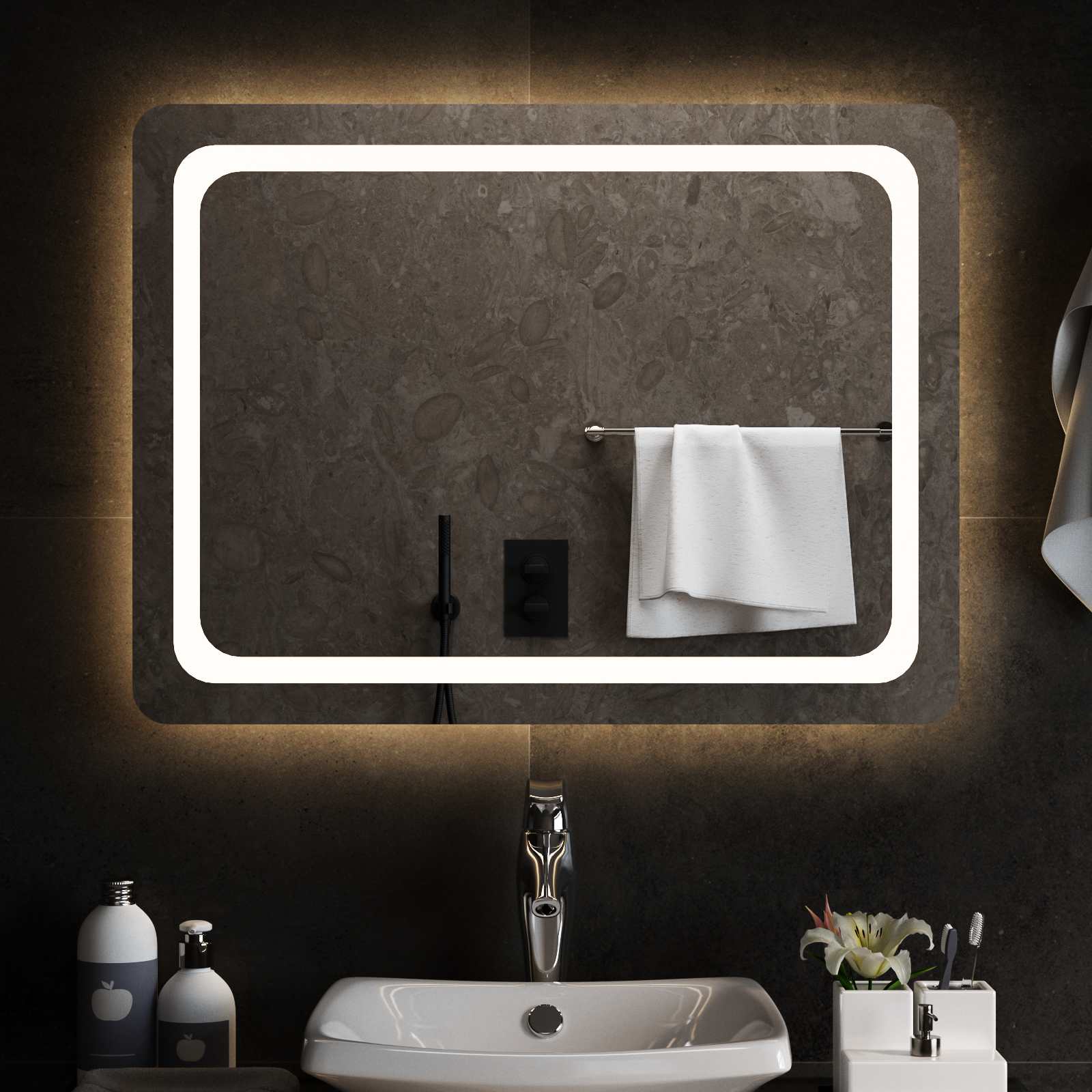 Specchio da bagno LED Trasparente 80 x 60 cm vetro temperato