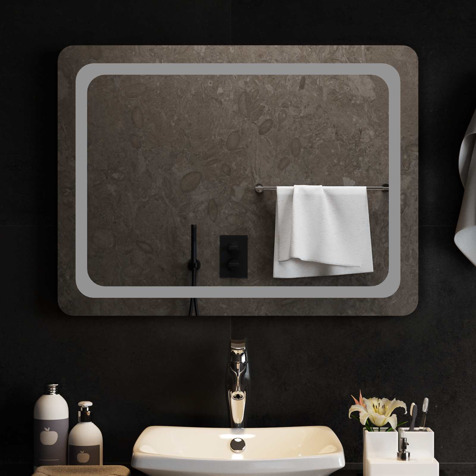 Specchio da bagno LED Trasparente 80 x 60 cm vetro temperato