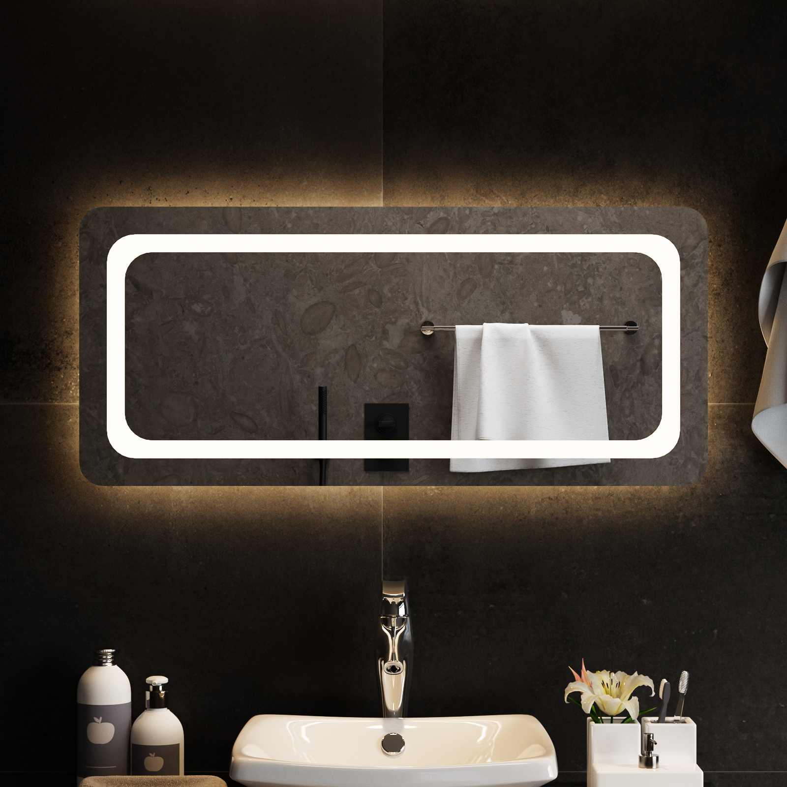 Specchio da bagno LED Trasparente 90 x 40 cm vetro temperato