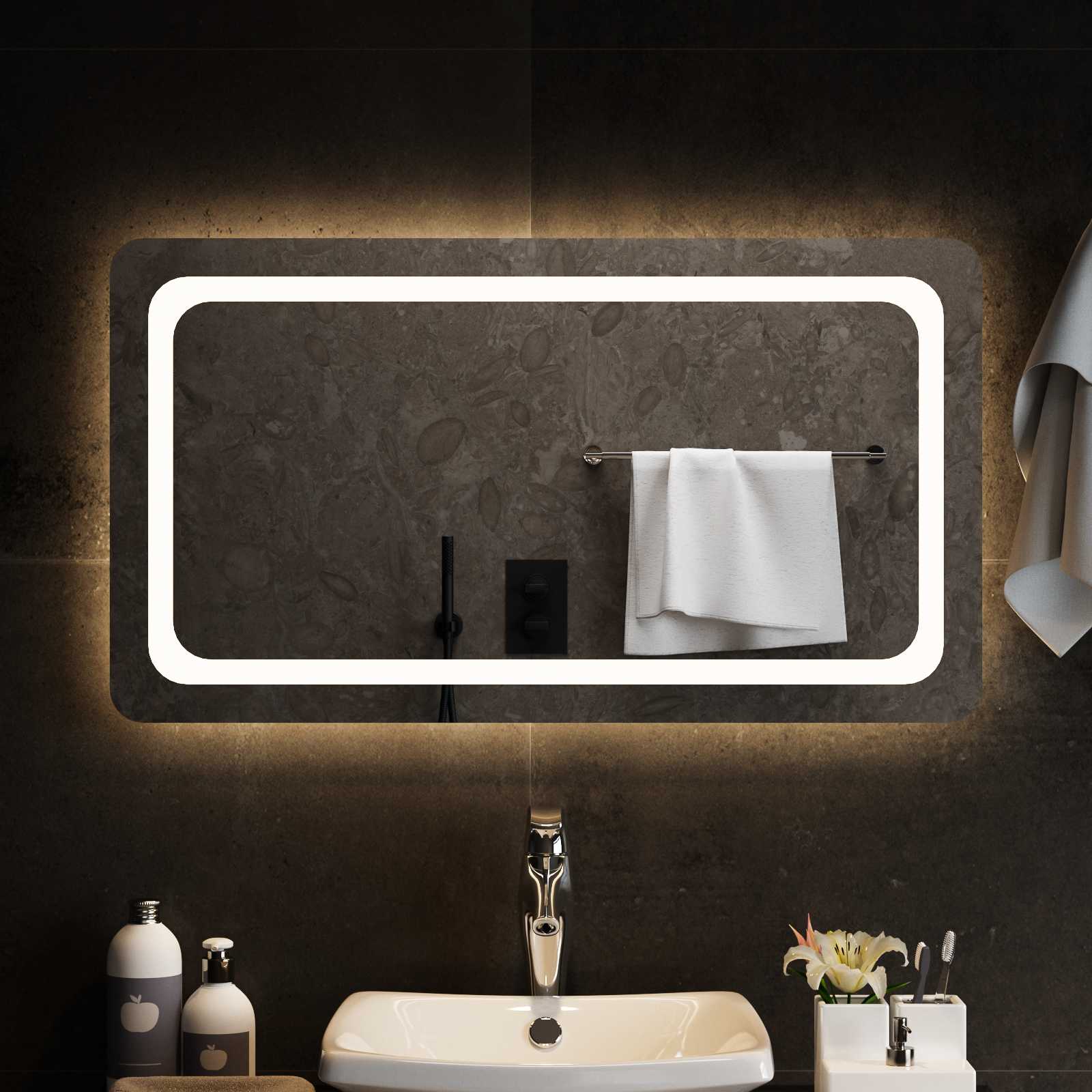 Specchio da bagno LED Trasparente 90 x 50 cm vetro temperato