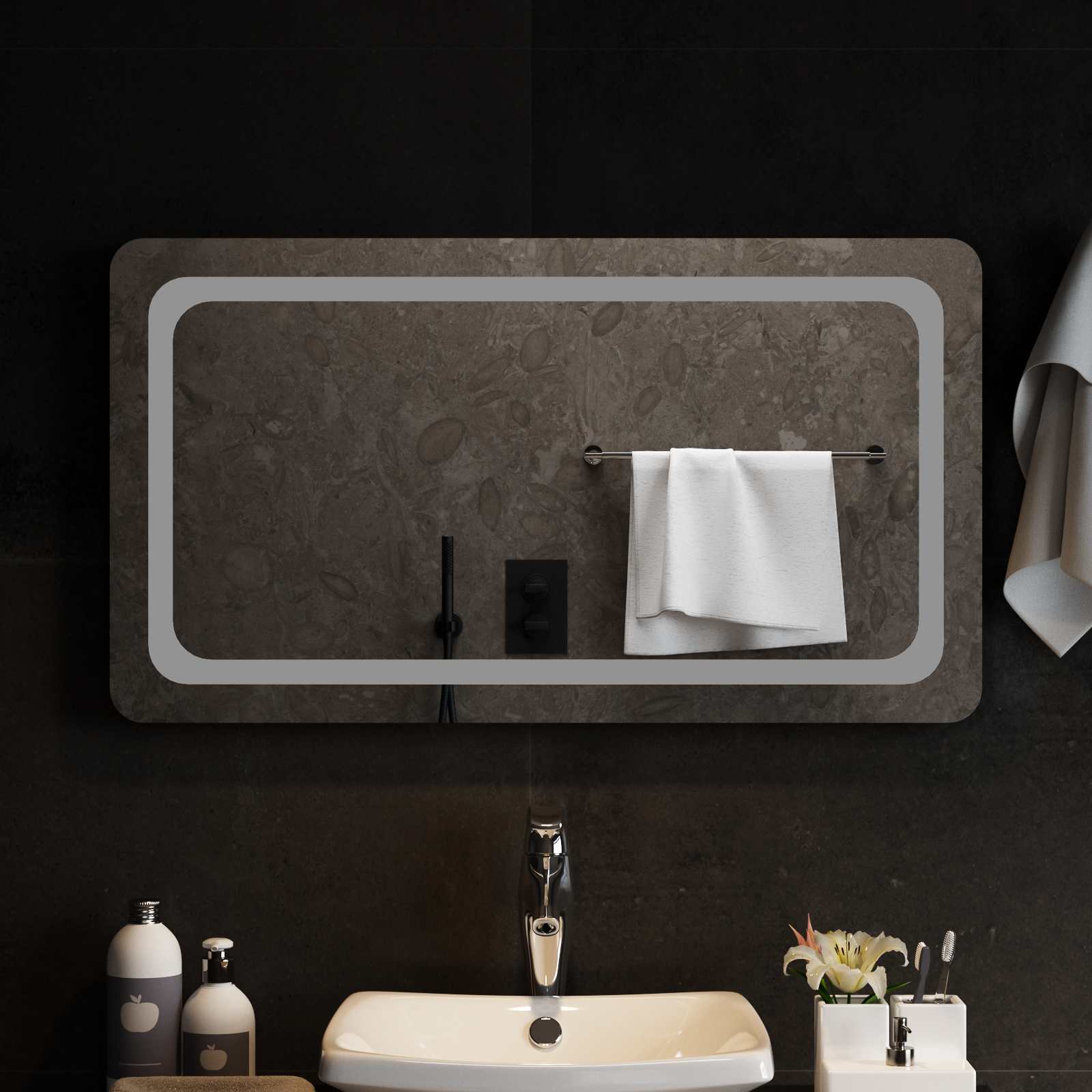 Specchio da bagno LED Trasparente 90 x 50 cm vetro temperato