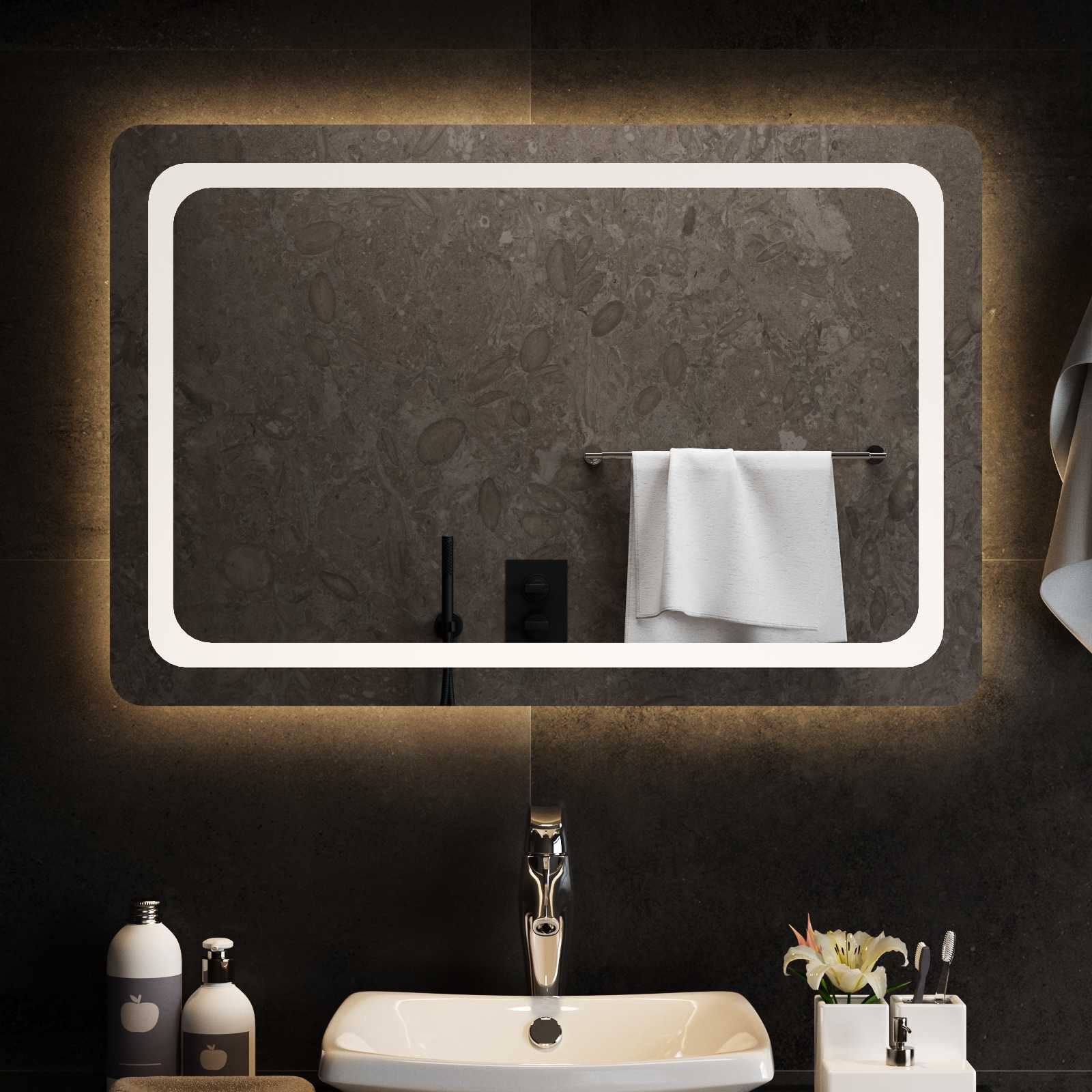 Specchio da bagno LED Trasparente 90 x 60 cm vetro temperato