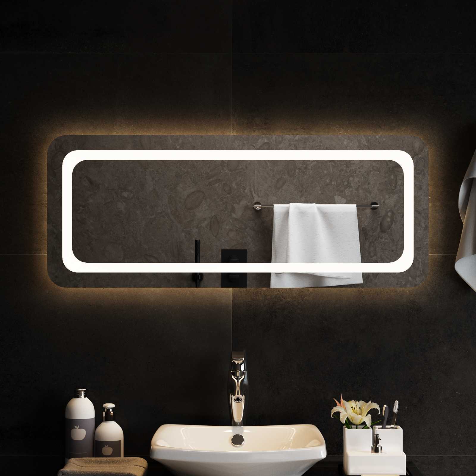 Specchio da bagno LED Trasparente 100 x 40 cm vetro temperato