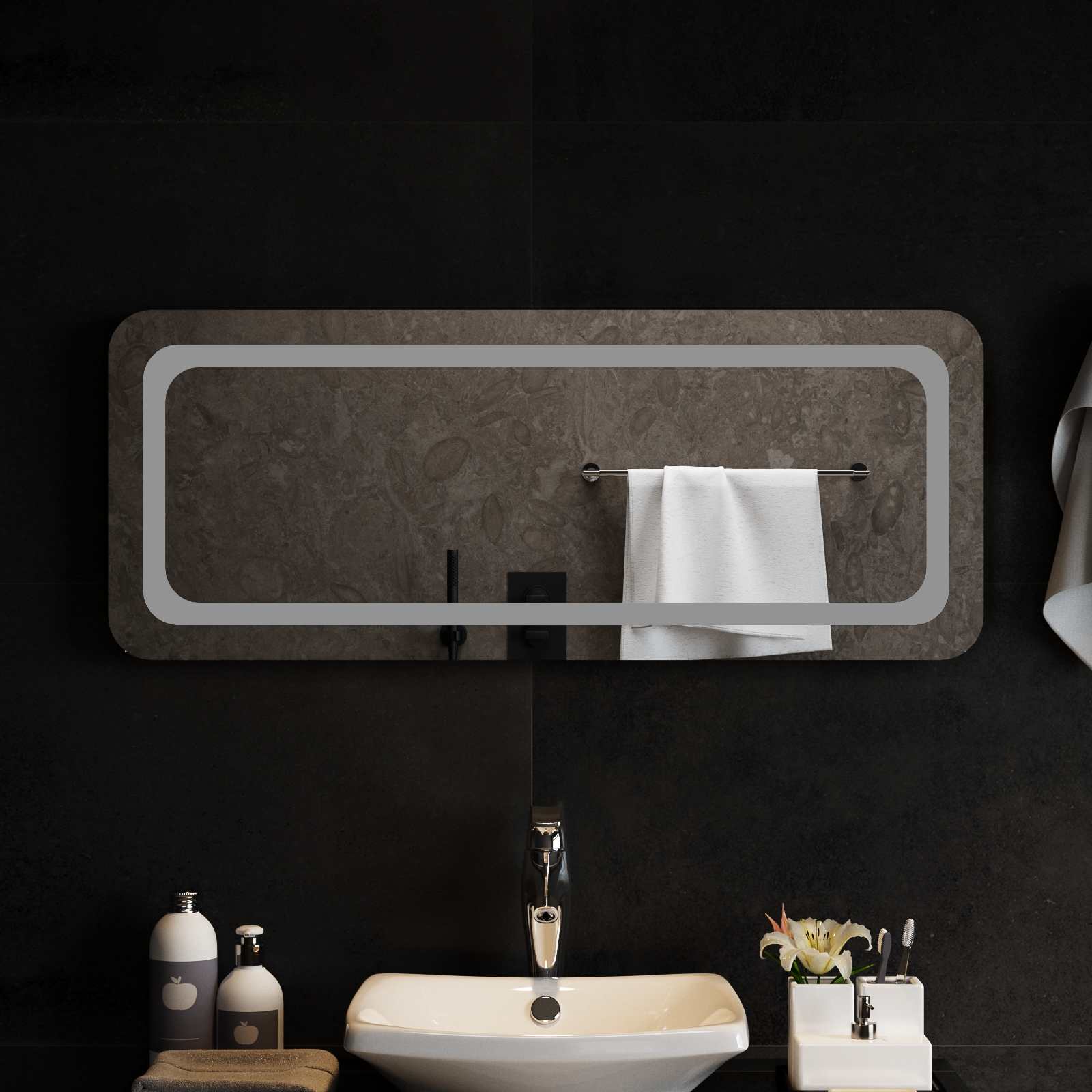 Specchio da bagno LED Trasparente 100 x 40 cm vetro temperato