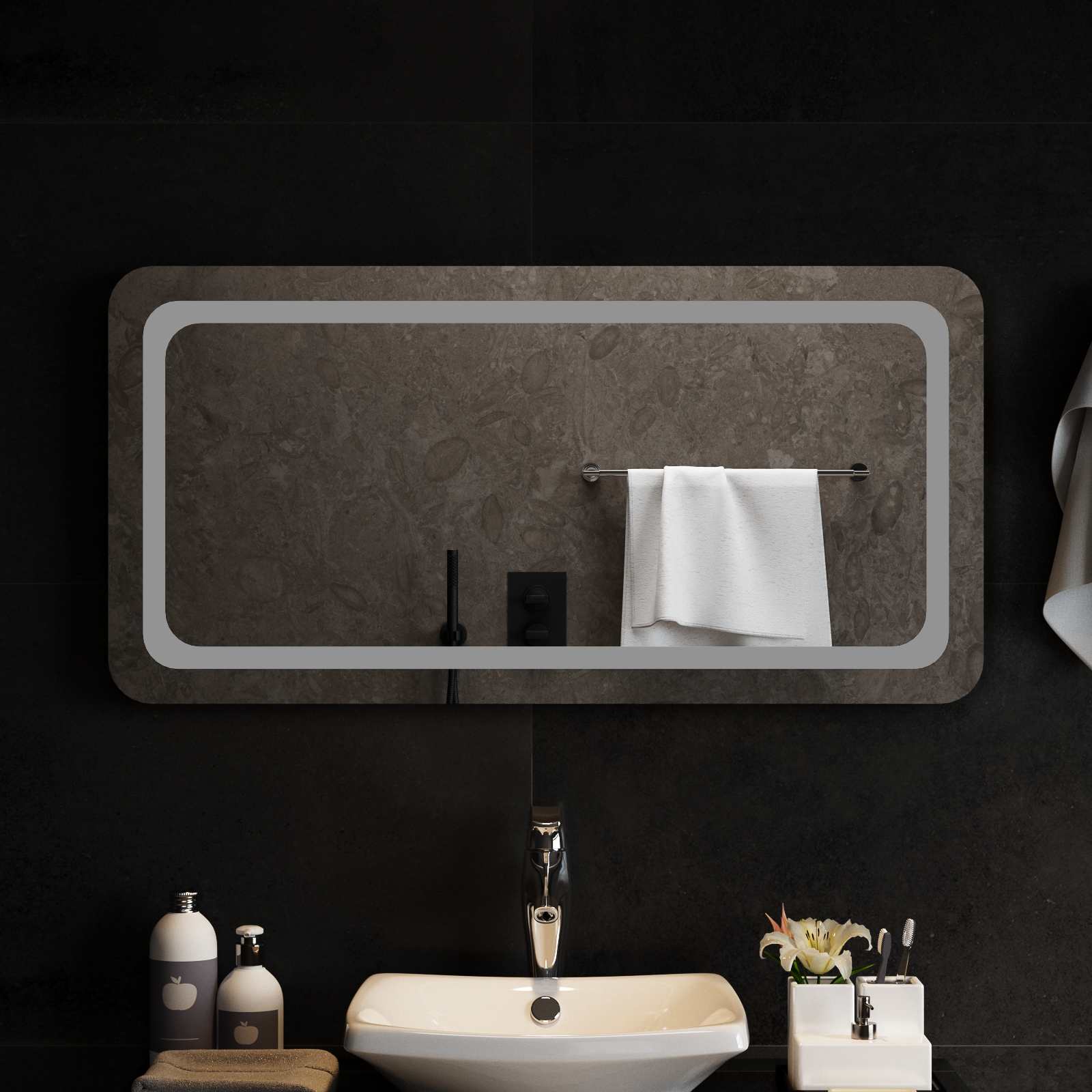 Specchio da bagno LED Trasparente 100 x 50 cm vetro temperato
