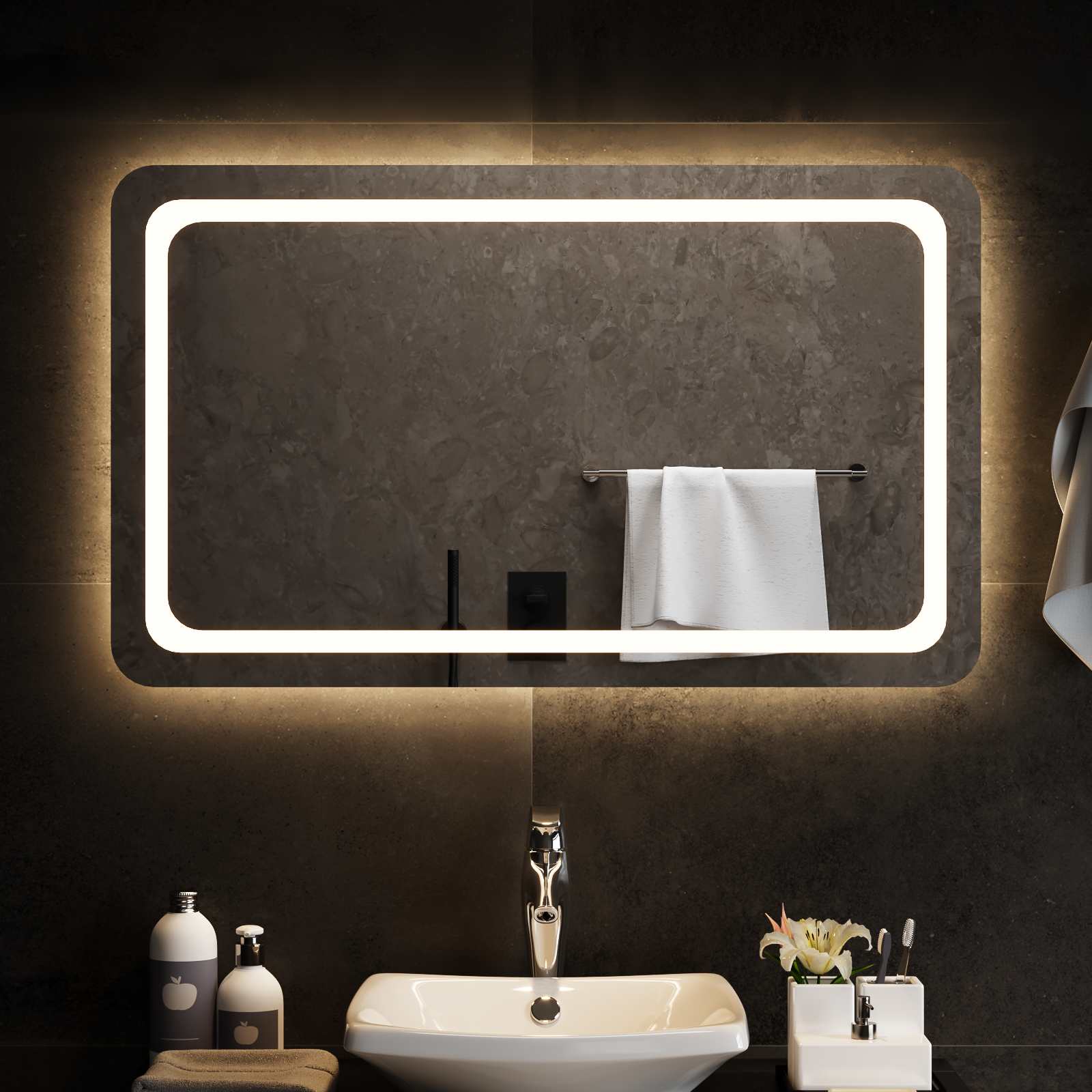 Specchio da bagno LED Trasparente 100 x 60 cm vetro temperato