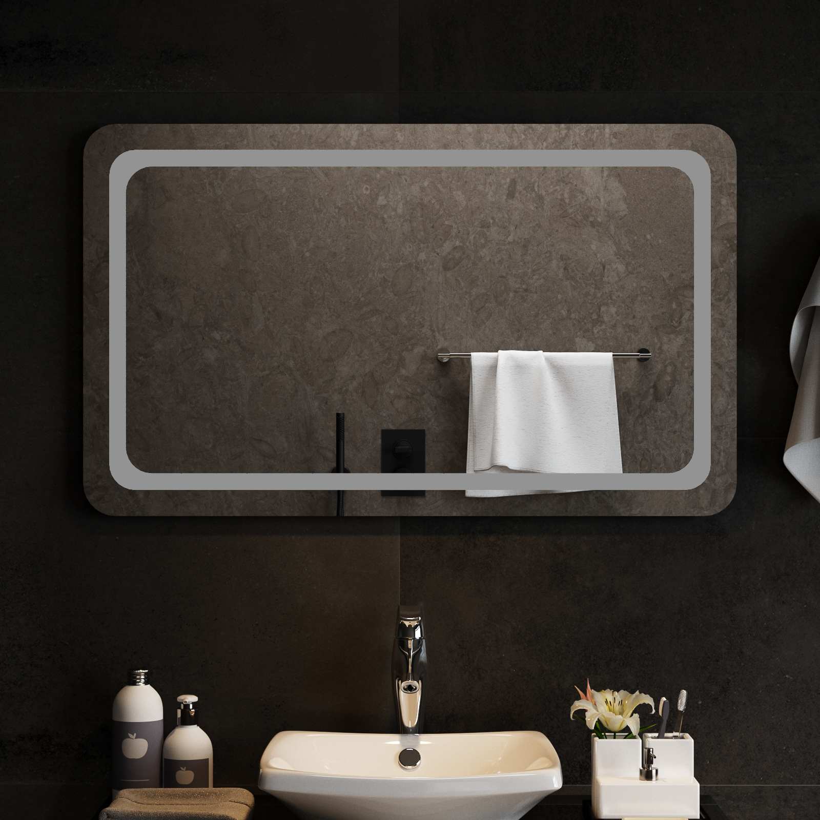 Specchio da bagno LED Trasparente 100 x 60 cm vetro temperato
