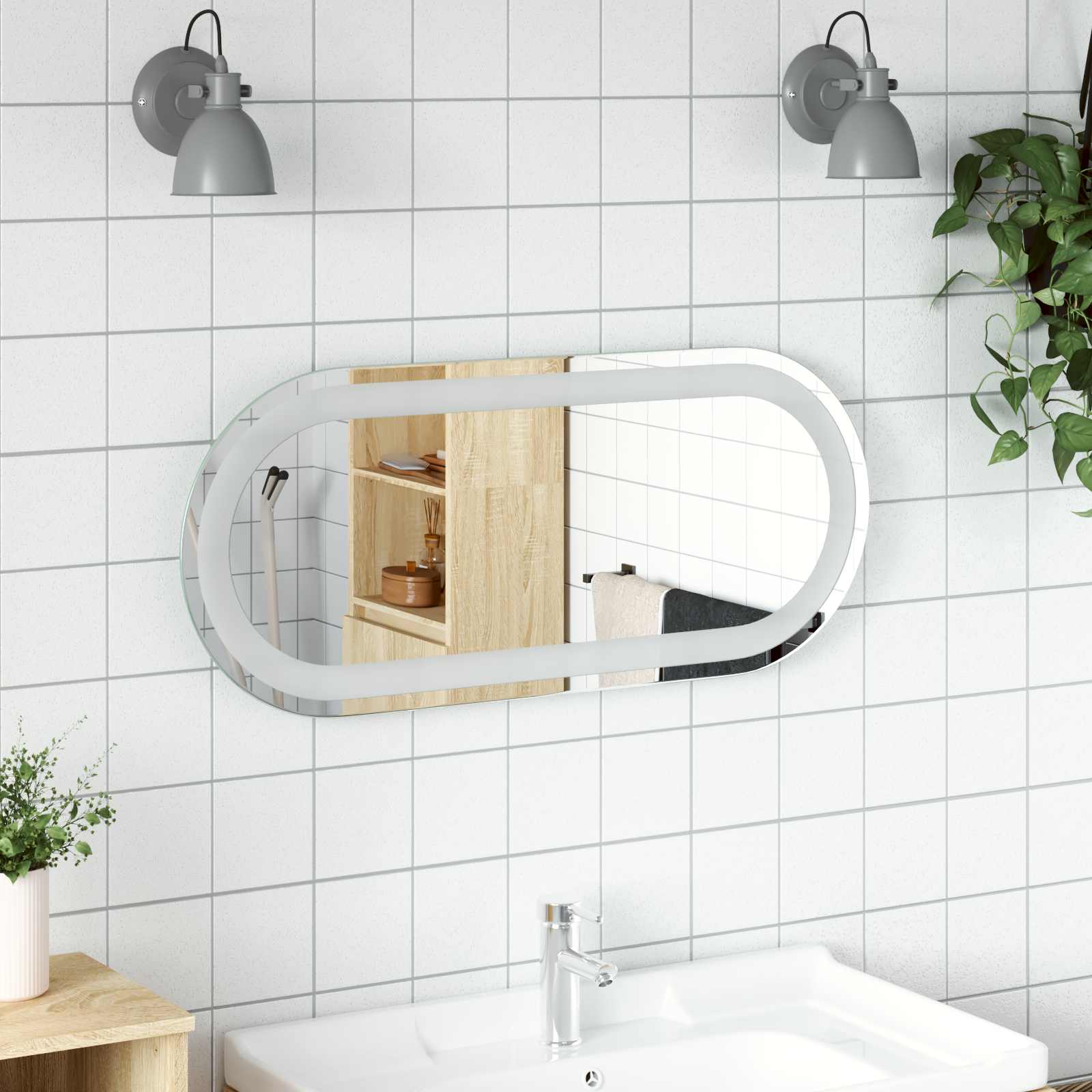 Specchio da bagno LED Trasparente 70 x 30 cm vetro temperato