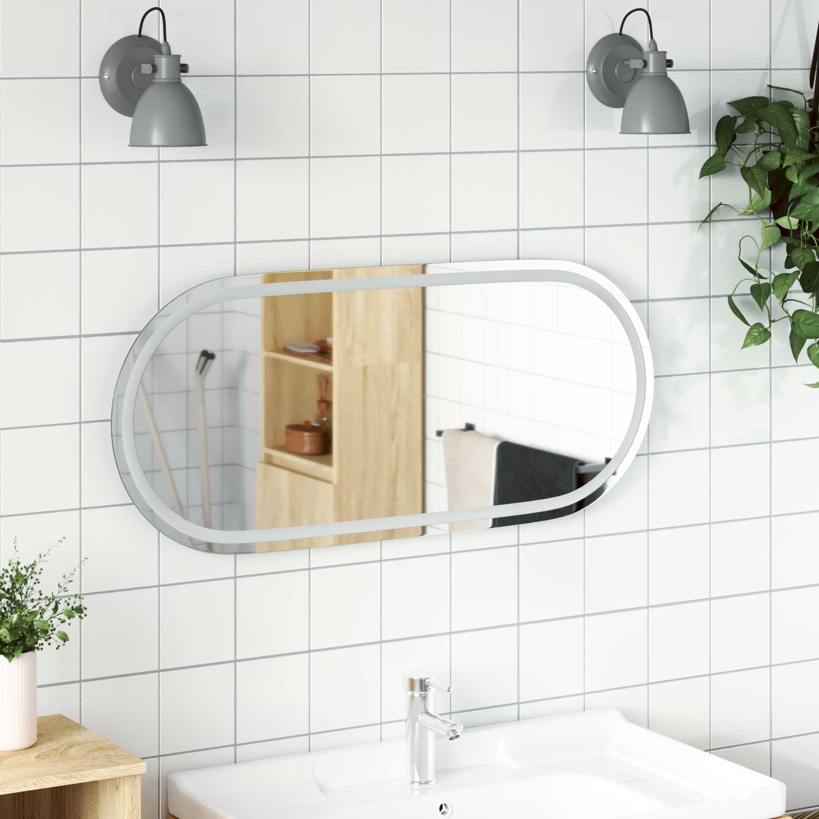 Specchio da bagno LED Trasparente 100 x 45 cm vetro temperato