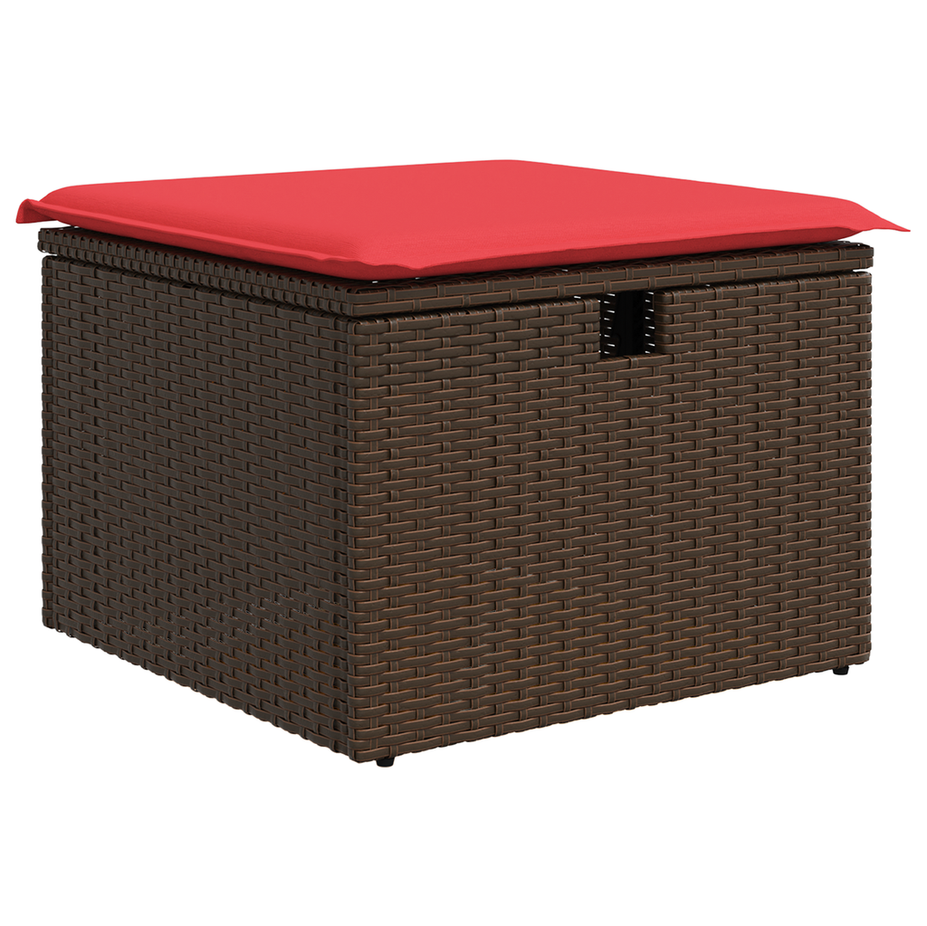 Sgabello da giardino con cuscino marrone 55x55x37 cm in polyrattan